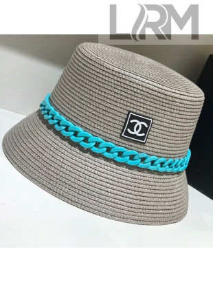 Chanel Straw Bucket Hat with Matte Chain Gray 2021