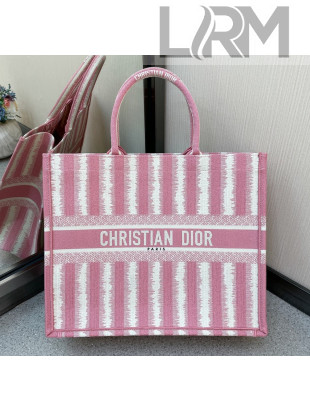 Dior Pink D-Stripes Embroidery Large Book Tote Bag 2021