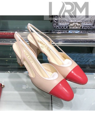 Chanel Heel Slingbacks Ballerina G31319 Nude/Red 2019