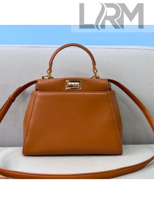 Fendi Peekaboo Iconic Mini Bag in Brown Nappa Leather and Check 2020