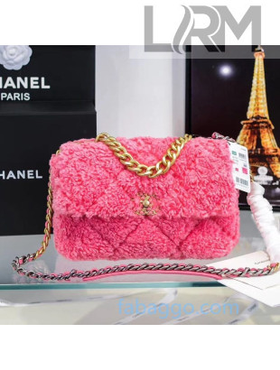 Chanel 19 Shearling Sheepskin Large Flap Bag AS1161 Pink 2020