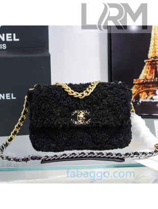 Chanel 19 Shearling Sheepskin Small Flap Bag AS1160 Black 2020