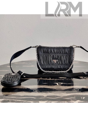 Prada Gaufré Ruffled Nappa Leather Shoulder Bag 1BD289 Black 2020