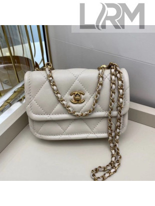 Chanel Quilted Lambskin Mini Flap Bag with Metal Button AP1664 White 2020