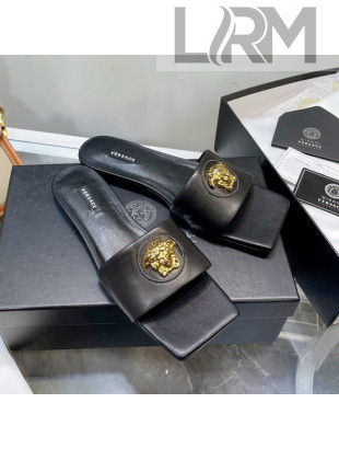 Versace Lambskin Flat Side Sandals Black/Gold 2022 032643