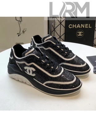 Chanel CC Logo Sequins & Leather Sneakers G35936 Black/White 2020