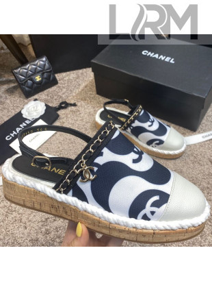 Chanel Slingback Print Canvas Espadrilles White 2021