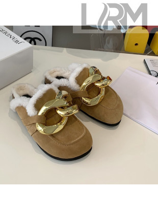 JW Anderson Suede Fur Chain Mules Khaki 2021