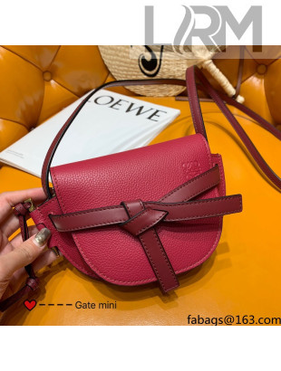 Loewe Mini Gate dual bag in Grain Calfskin Raspberry Red 2021 TOP