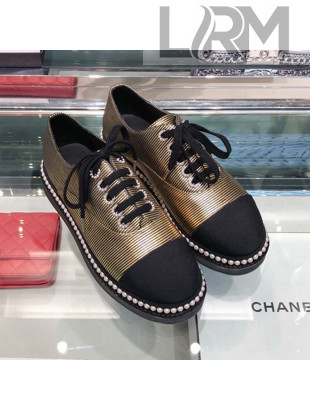 Chanel Metallic Pearls Lace-ups Sneakers G32357 Gold 2019