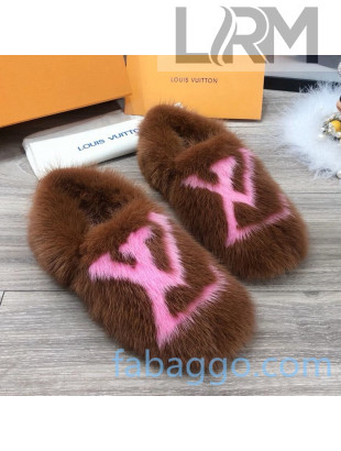 Louis Vuitton LV Mink Fur and Wool Homey Flats Loafers Brown/Pink 2020