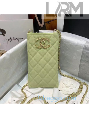 Chanel Quilted Grained Calfskin Phone Holder with Chain AP1836 Green 2020