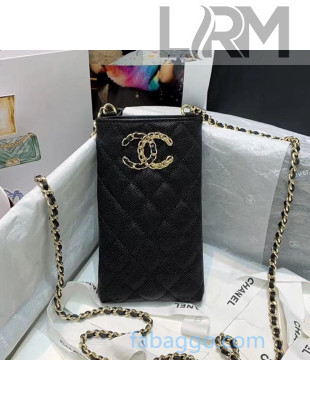 Chanel Quilted Grained Calfskin Phone Holder with Chain AP1836 Black 2020