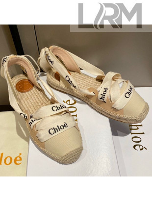 Chloe Logo Canvas Lace Up Espadrilles White 2021