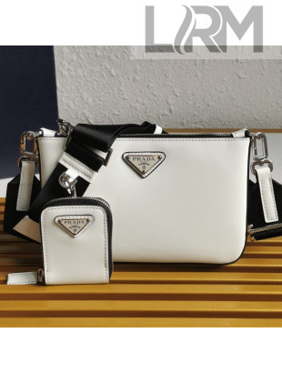 Prada Brushed Leather Shoulder Bag 2VH129 White 2021