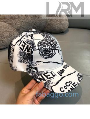 Chanel Coco Camellia Print Baseball Hat White 2020