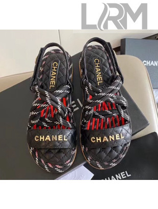 Chanel Cord Flat Sandals G34602 Black/Red 2020