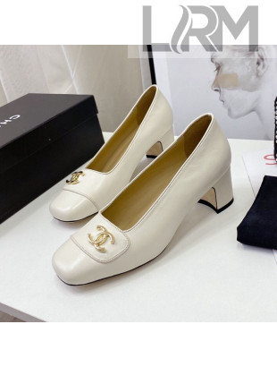 Chanel Lambskin CC Pumps 5cm White 2021