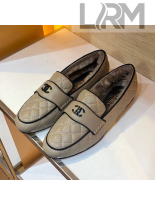 Chanel Quilted Lambskin and Wool Flat Loafers Gray 2019