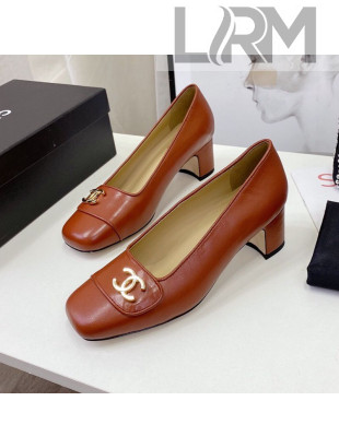 Chanel Lambskin CC Pumps 5cm Brown 2021