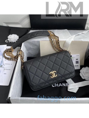 Chanel Quilted Calfskin Flap Bag with Chain Tassel Strap AS2052 Black 2020