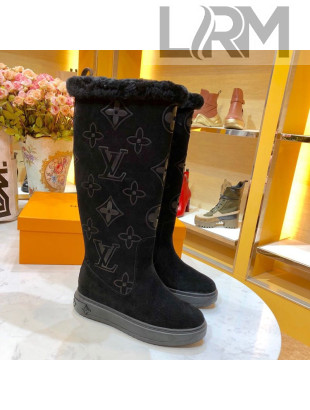 Louis Vuitton Breezy Suede Giant Monogram Flat High Boot Black 2019