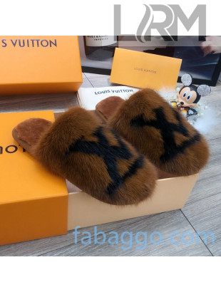 Louis Vuitton LV Mink Fur and Wool Homey Flats Mules Brown 2020