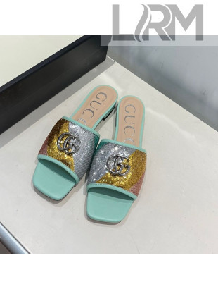 Gucci GG Sequins Slide Sandals Multicolor 2021