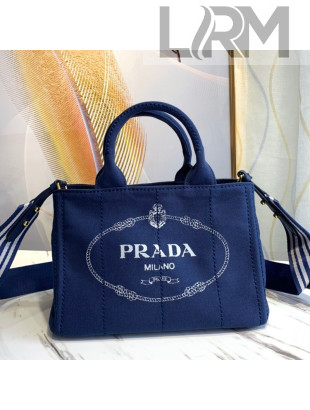 Prada Small Cotton Canvas Tote 1BG439 Navy Blue 2021