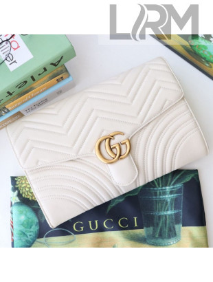 Gucci GG Marmont Chevron Leather Clutch 498079 White 2019