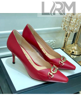 Gucci Zumi G Horsebit Mid-heel Leather Pump 596860 Red 2019