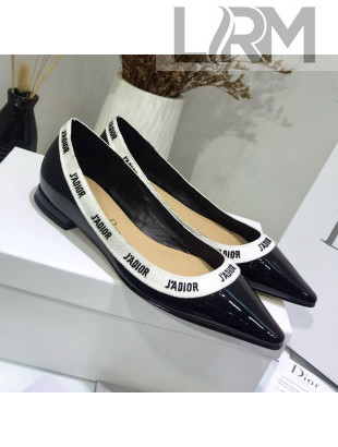 Dior J'Adior Flat Pump in Patent Calfskin and Embroidered Ribbon 2019