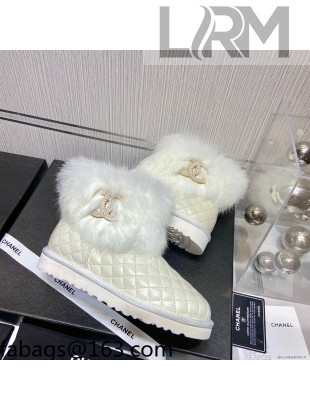 Chanel Lambskin&Rabbit Fur &Wool Lining Ankle Boots Beige 2021 111186