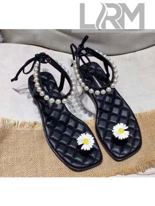 Peaceminusone Calfskin Little Daisy Sandal With Pearls Black 02 2020