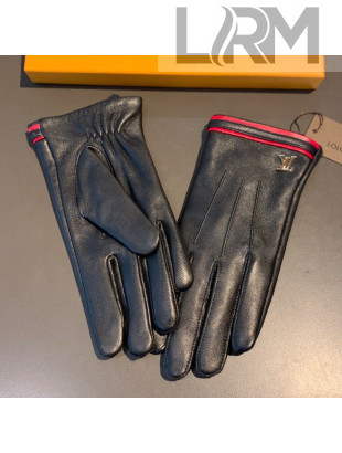 Louis Vuitton Lambskin and Cashmere Web Gloves 02 Black/Red 2020