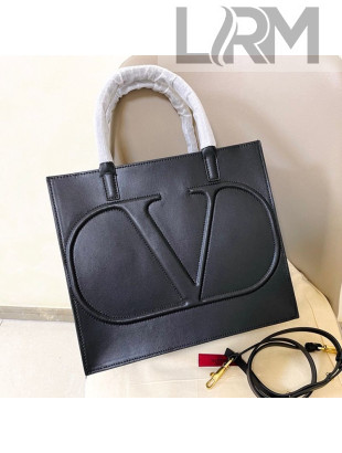 Valentino Large VLogo Walk Calfskin Vertical Tote Bag 1052 Black 2020