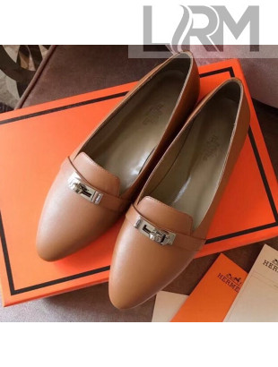 Hermes Kelly Calfskin Flat Loafers Brown