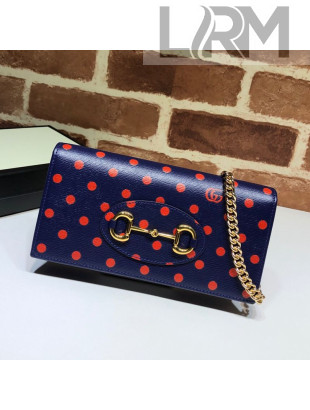 Gucci Horsebit 1955 Polka Dot Leather Wallet with Chain WOC ‎621892 Blue 2020