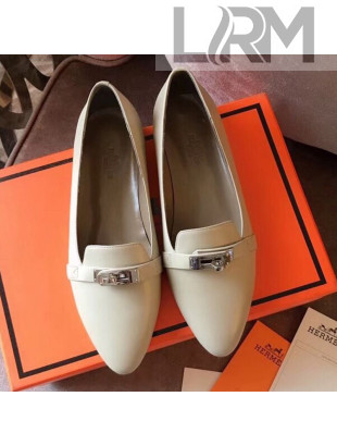 Hermes Kelly Calfskin Flat Loafers White