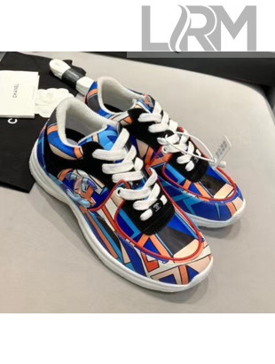 Chanel Multicolor Print Fabric & Calfskin Sneaker Blue 2020