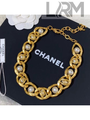 Chanel Metal Pearl Short Necklace AB3148 2019