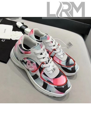 Chanel Multicolor Print Fabric & Calfskin Sneaker Pink 2020