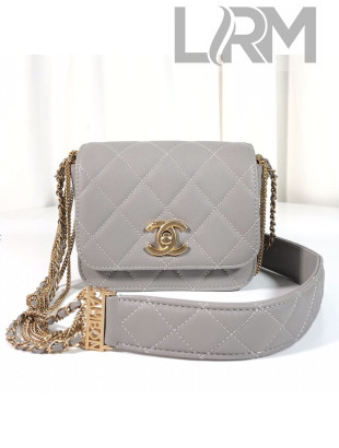 Chanel Quilted Calfskin Flap Bag with Chain Tassel Strap AS2051 Gray 2020 TOP