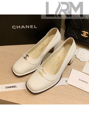 Chanel Vintage Calfskin Round CC Pumps 7cm White 2021