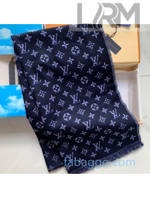 Louis Vuitton Pied-De-Poule Stole Monogram Scarf 70x200cm Blue 2020