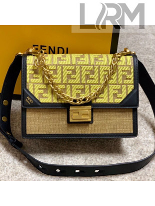 Fendi Kan U Medium Embroidered Shoulder Bag Yellow/Beige/Black 2020