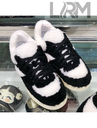 Chanel Lambskin Fur Low-Top Sneakers G35195 Black/White 2019