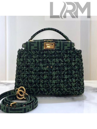 Fendi Peekaboo Iconic Mini Strips Interlace Bag Green/Black 2020 