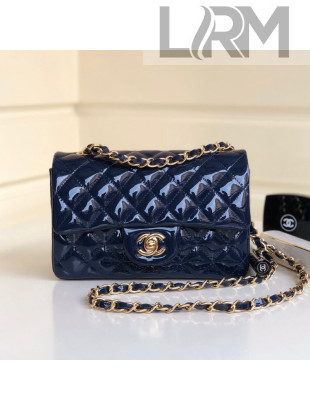 Chanel Quilted Patent Leather Small 20cm Flap Bag Navy Blue/Gold 2020