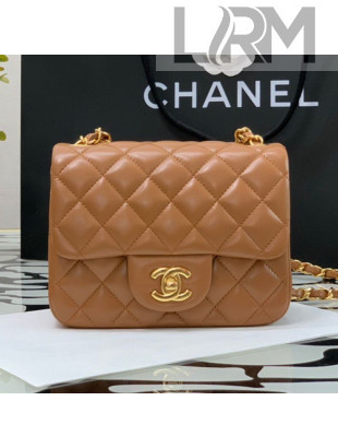 Chanel Shiny Lambskin Classic Mini Sqaure Flap Bag A35200 Caramel Brown 2021